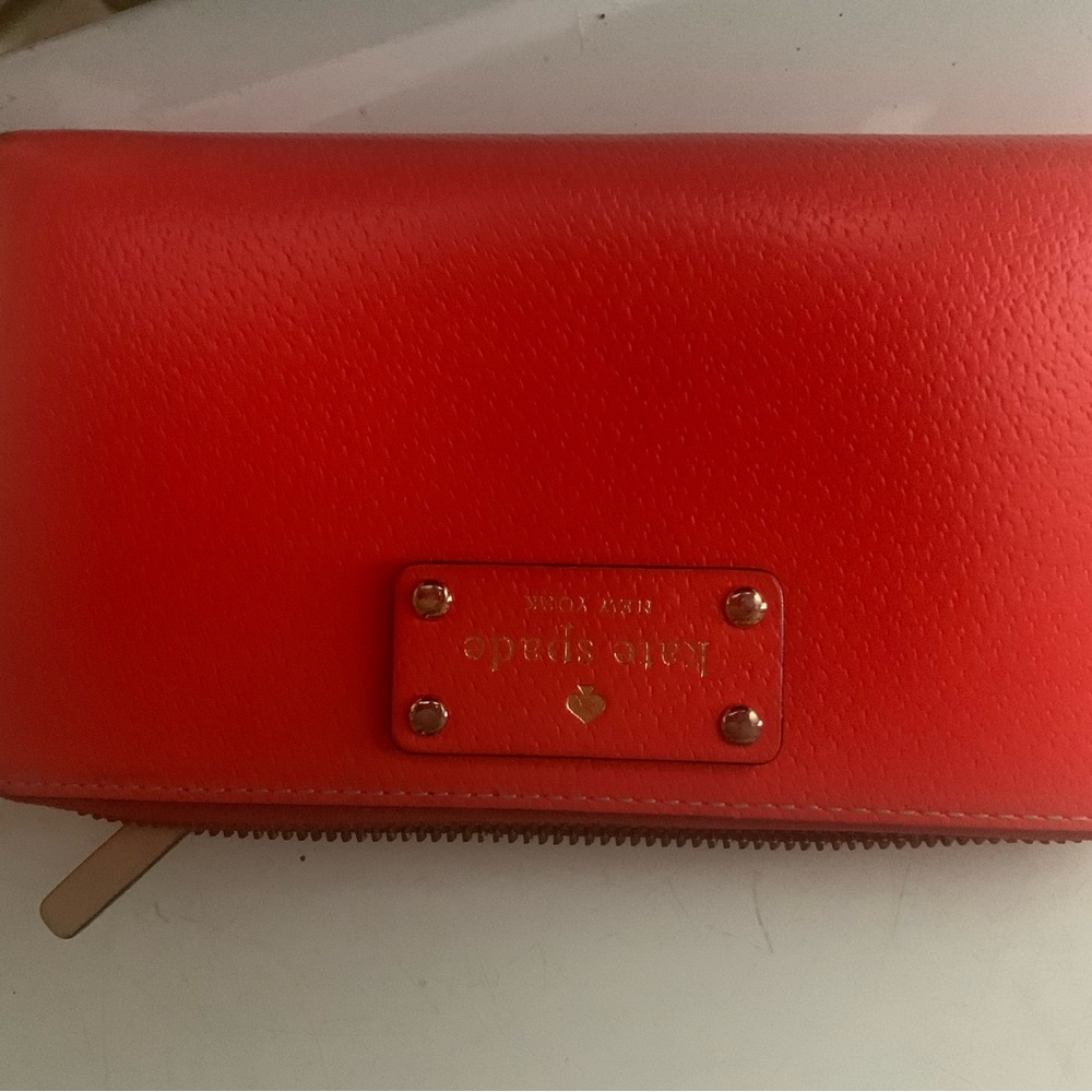 Kate Spade Vibrant Orange Wallet with Gold Details